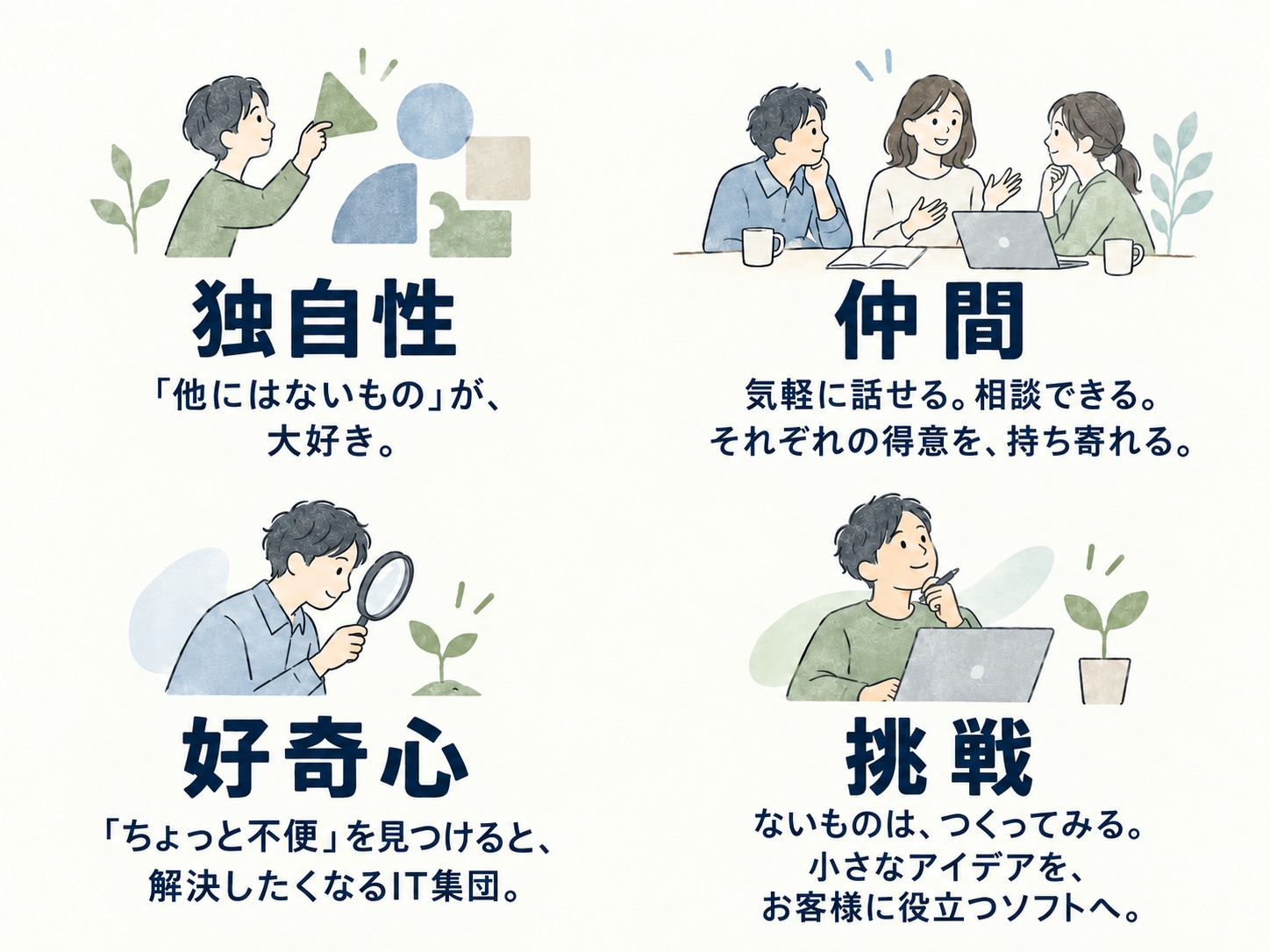 セーブの特徴:地方で働く、価値の創造、総合的なスキル、柔軟な働き方、好奇心旺盛な仲間